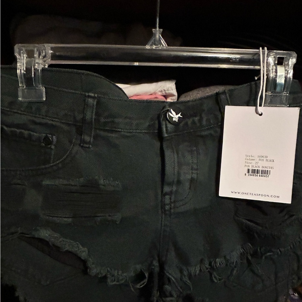 One Teaspoon Black Jean Shorts with Distressed Hem